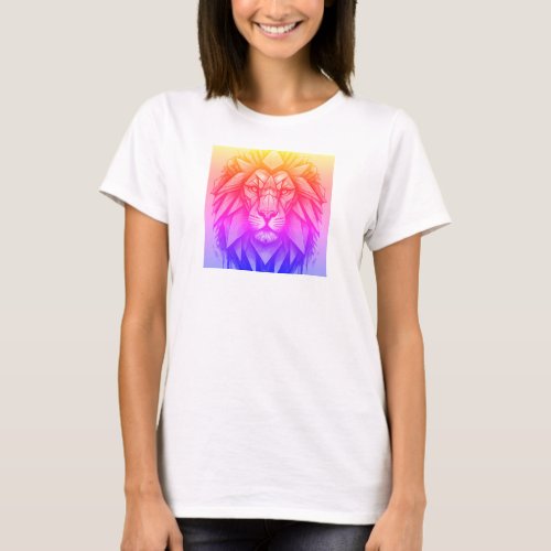Prismatic Pride The Geometric Holographic Lion Te T_Shirt