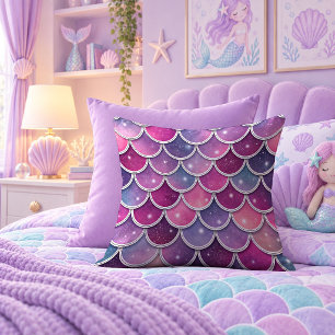 Prismatic Purple Mermaid Scales Style Throw Pillow