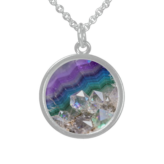 Prismatic Quartz Fusion Vibrant Crystal Design Sterling Silver Necklace (Front)