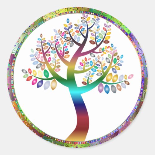 Prismatic Rainbow_Colored Tree Boho Decorative Classic Round Sticker