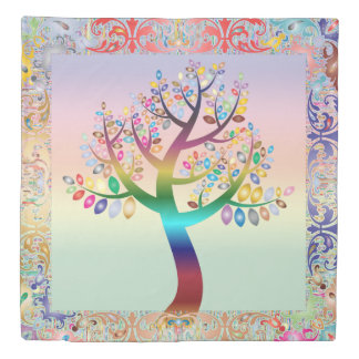 Prismatic Rainbow Tree Background & Border Duvet Cover