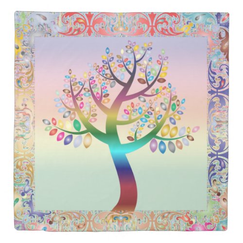 Prismatic Rainbow Tree Background & Border Duvet Cover