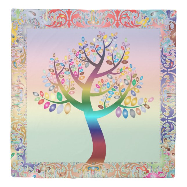 Prismatic Rainbow Tree Background & Border Duvet Cover (Front)