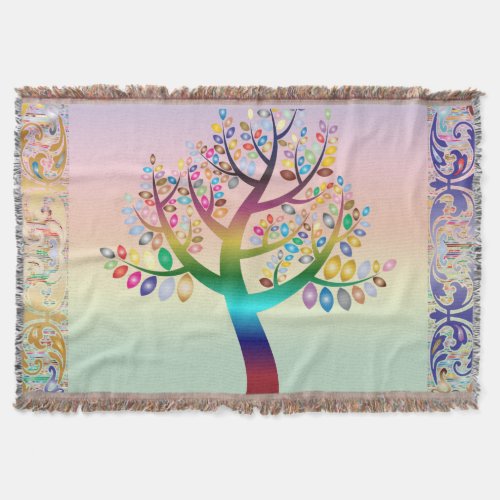 Prismatic Rainbow Tree Background & Border Throw Blanket