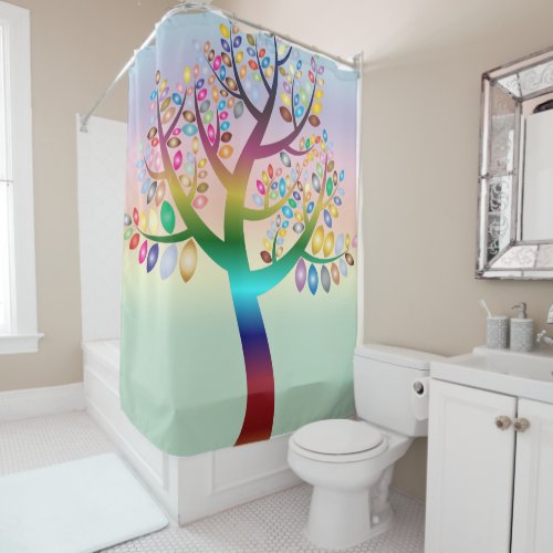 Prismatic Rainbow Tree Decorative Personalized Shower Curtain