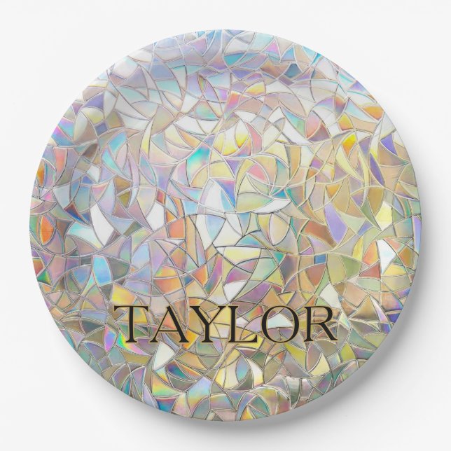 Prismatic Stained Glass Effect - Rainbow Prismatic Paper Plates (Front)