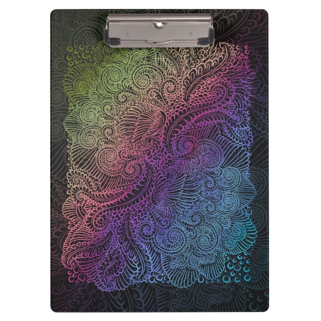 Prismatic Swirl | Rainbow Fractal Feather Art Clipboard (Front)