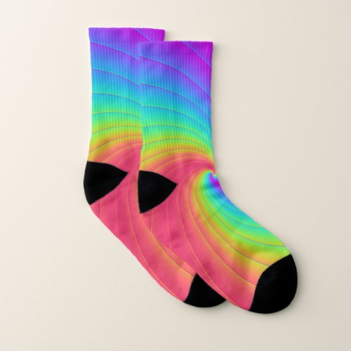 Prismatic Trippy Rainbow Spiral Whirl Swirl art Socks