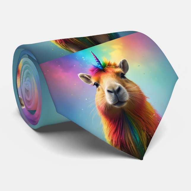 Prismhorn: The Rainbow Capybaraicorn Neck Tie (Rolled)