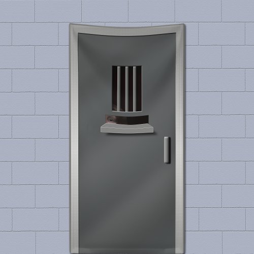 Prison Asylum Cell Door Peeking Inmate Halloween Banner