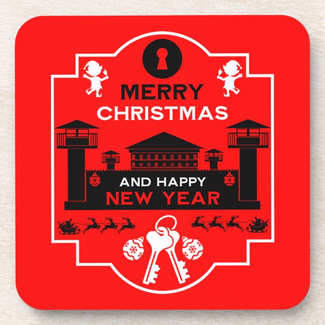 Prison Christmas Holiday Gift Beverage Coaster (Front)