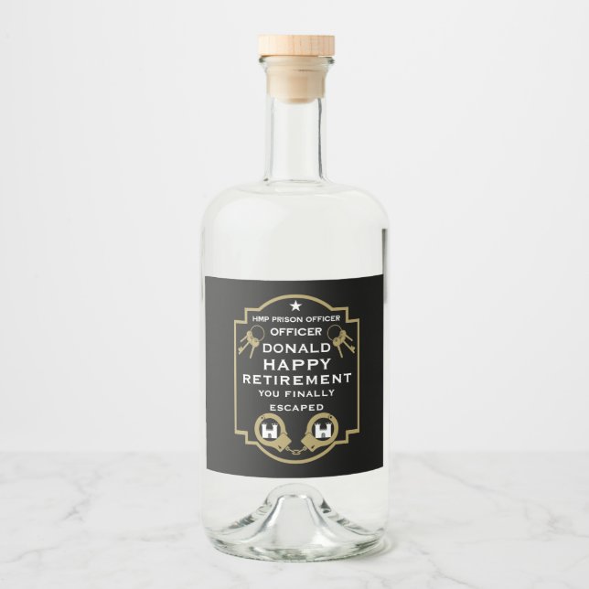 Prison Correctional Officer Retirement Liquor Bottle Label (Front)