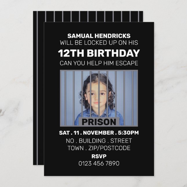 Prison Themed Escape Room, Birthday Party Invitation (Front/Back)