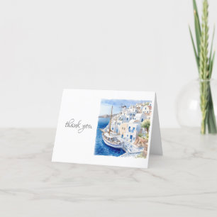 Pristine Blue and White Santorini Letterpress Thank You Card