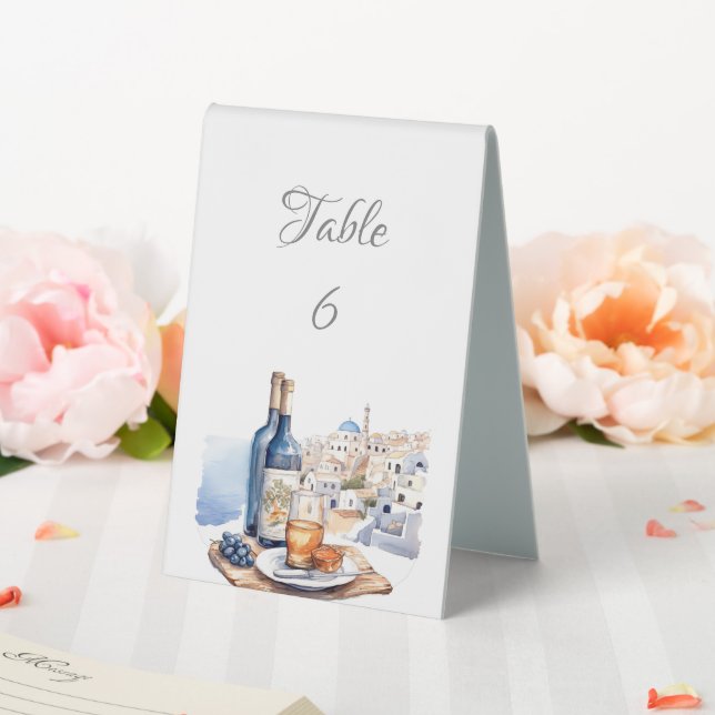 Pristine Blue and White Santorini Table Number Tent (In SItu (Wedding))