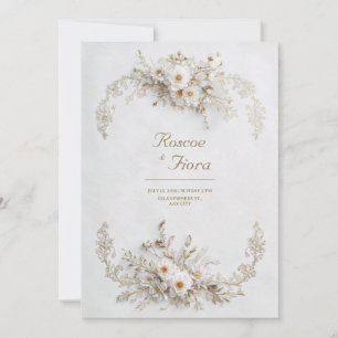 Pristine White Floral Gold Vine Elegant Wedding Invitation