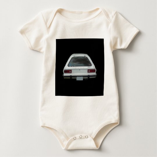 Pristine white pinto rear end view of brake lights baby bodysuit
