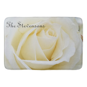 Pristine White Rose Close-Up Photo Bath Mat