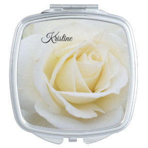 Pristine White Rose Close-Up Photo Compact Mirror