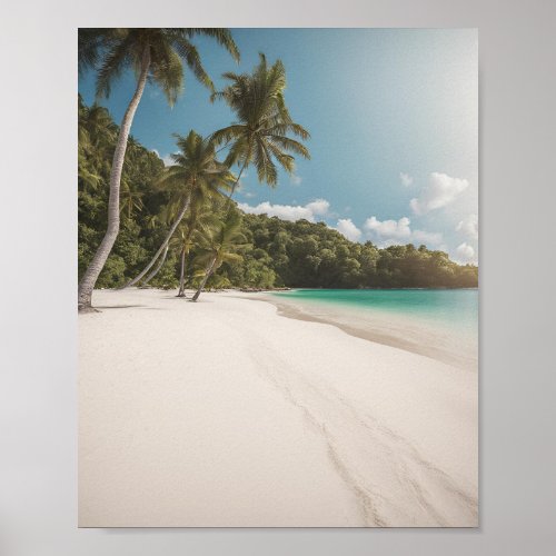 Pristine white sandy beach beside a beautiful sea poster