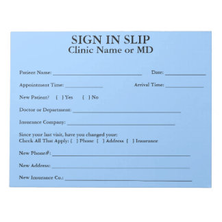 Privacy Patient Sign In Slips Notepad (Sky Blue)