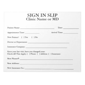Privacy Patient Sign In Slips Notepad (White)
