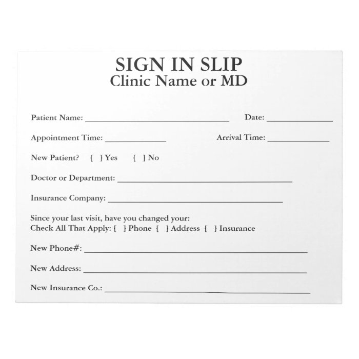 Privacy Patient Sign In Slips Notepad (White)