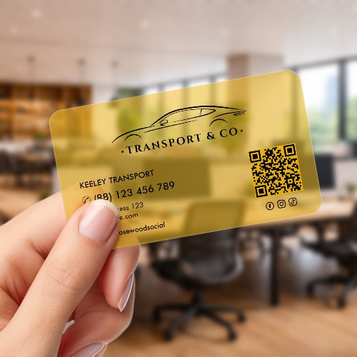 Private Car Driver Yellow Transparent QR Clear Business Cards