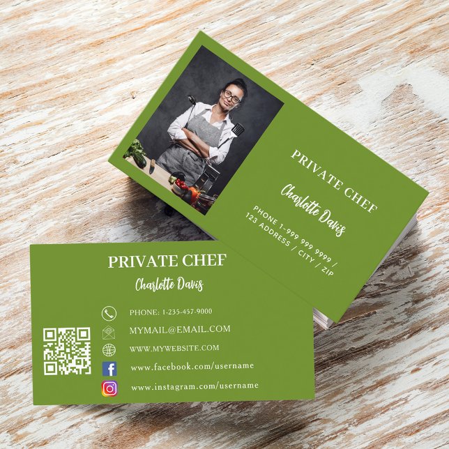 Private chef basil green photo catering QR code Business Card (Creator Uploaded)