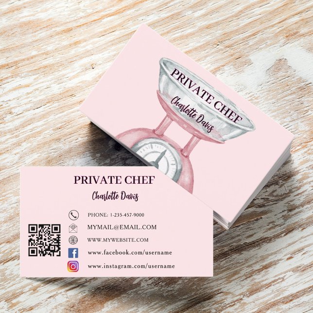 Private chef blush pink scale female QR code Business Card (Creator Uploaded)