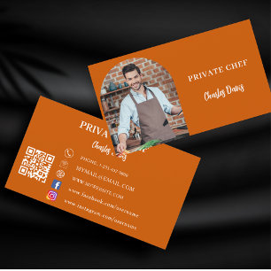 Private chef burnt orange photo arch QR code Business Card
