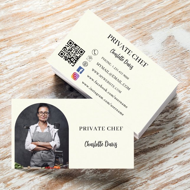 Private chef ivory photo arch QR code Business Card (Creator Uploaded)