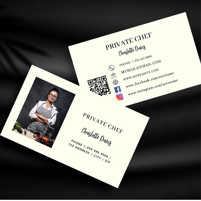 Private chef ivory photo catering QR code Business Card (Creator Uploaded)
