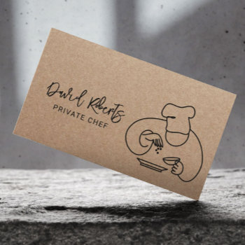 Private Chef Minimalist Line Art Rustic Kraft Business Card by cardfactory at Zazzle