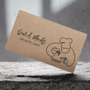 Private Chef Minimalist Line Art Rustic Kraft Business Card at Zazzle