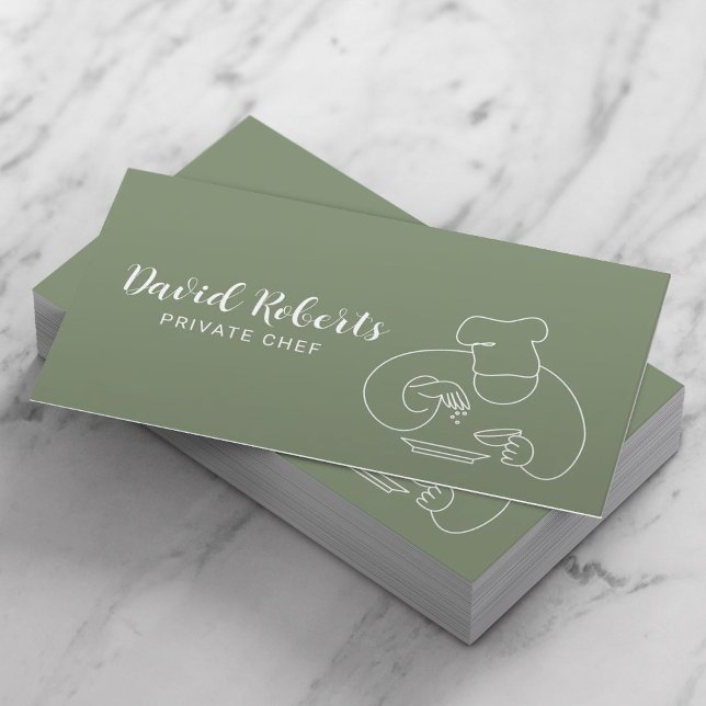 Private Chef Minimalist Line Art Sage Green Business Card (Creator Uploaded)