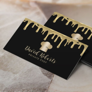 Private Chef Modern Gold Drips Modern Party Chef Business Card