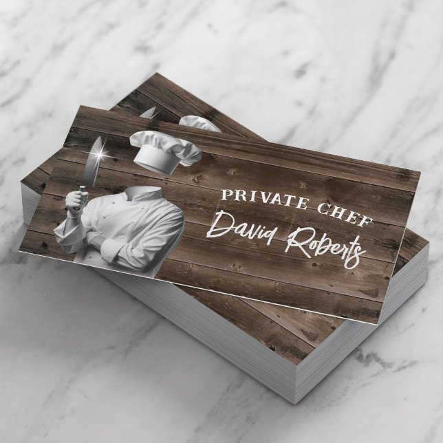 Private Chef Professional Wood Background Business Card (Creator Uploaded)