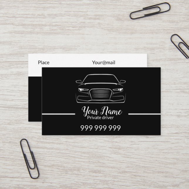 Private driver or taxi elegant black business card (Front/Back In Situ)