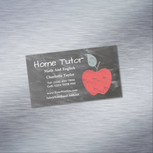 Private Home Tutor Apple Scrubbed Style Chalkboard Business Card Magnet