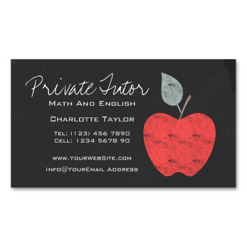 Private Home Tutor Teacher Apple Chalkboard Magnetic Business Card