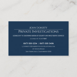 Private Investigations | Detective Deep Blue Business Card