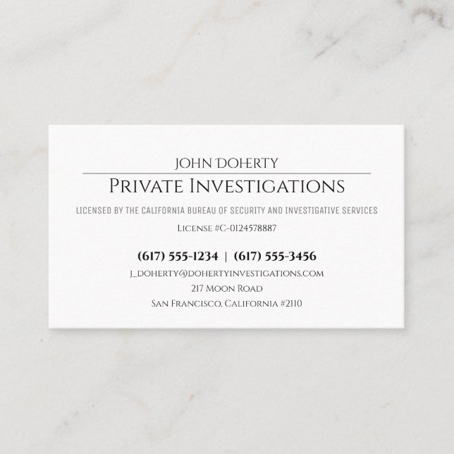 Private Investigations | Detective Professional Bu Business Card (Front)