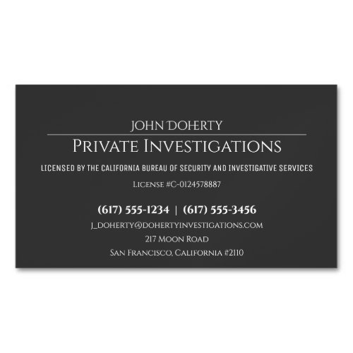 Private Investigations  Detective Professional Bu Business Card Magnet