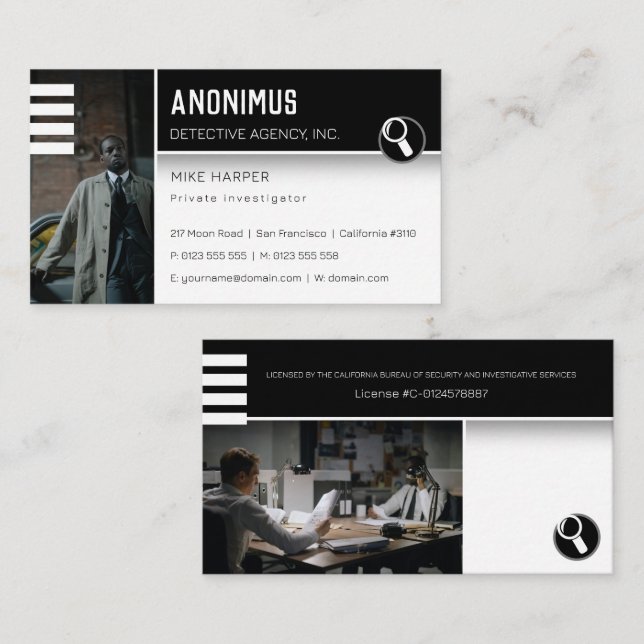 Private Investigations | Detective Professional Business Card (Front/Back)