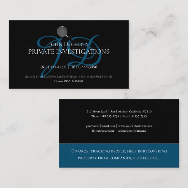 Private Investigations | Detective Professional Business Card (Front/Back)