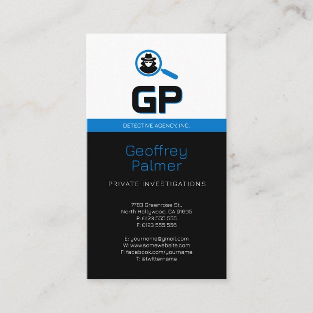 Private Investigations | Detective Professional Business Card (Front)