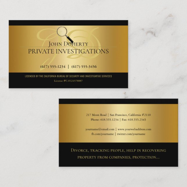 Private Investigations | Detective Professional Business Card (Front/Back)