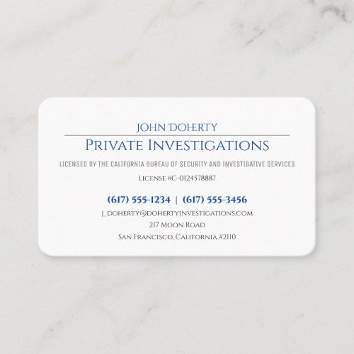 Private Investigations  Detective Professional Business Card