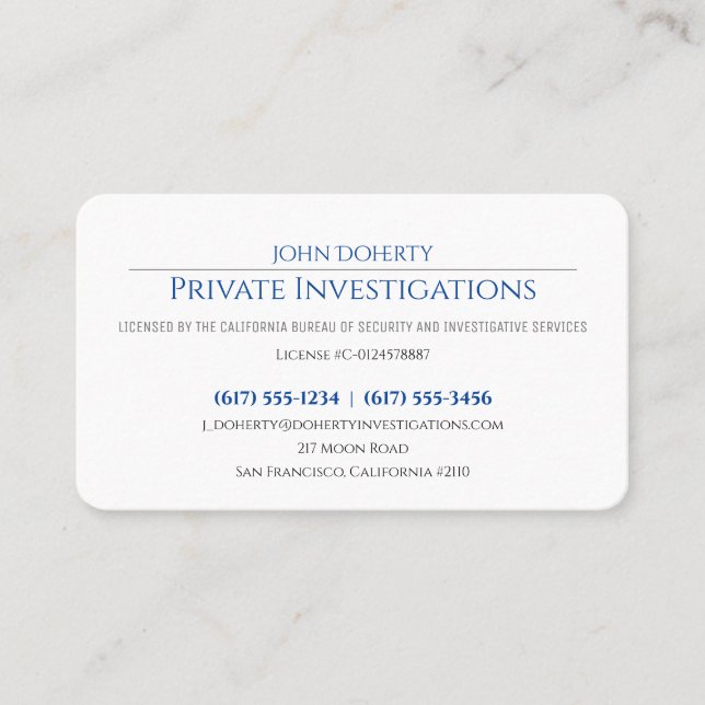 Private Investigations | Detective Professional Business Card (Front)